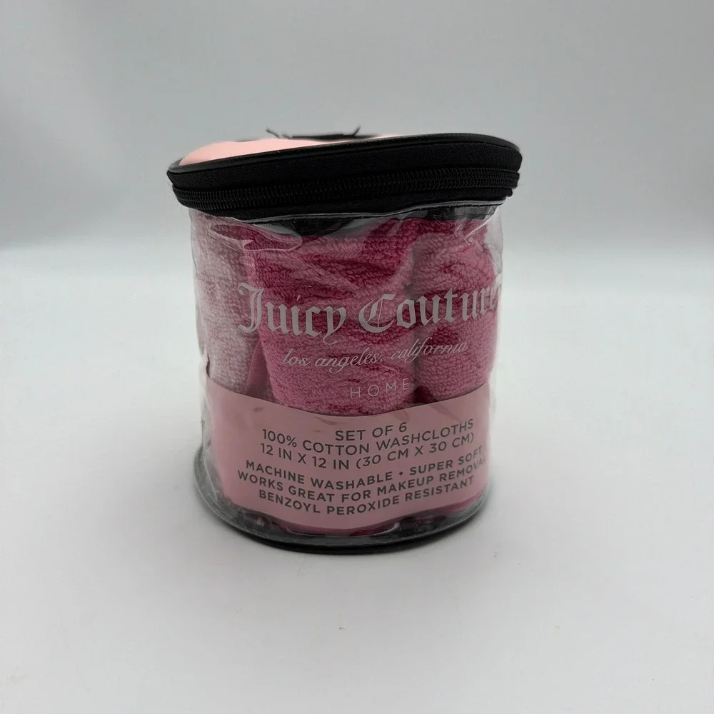 Juicy Couture Washcloth Set 6 Pack‎ Pink 100% Cotton 12 x 12 New in Box